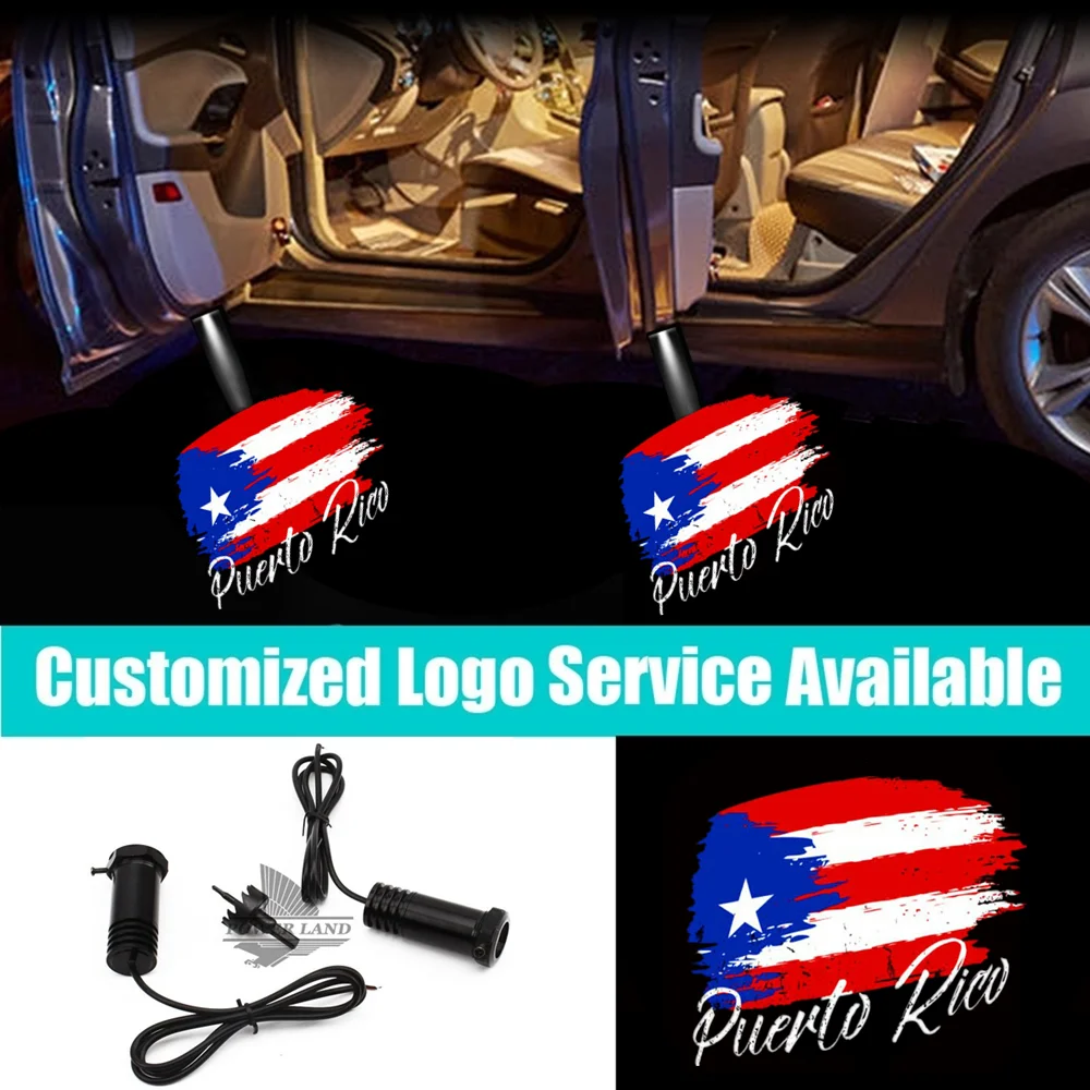 

2Pcs Wired PUERTO RICAN FLAG OF PUERTO RICO Logo Car Door Led Welcome Courtesy Laser Projector Shadow Lights