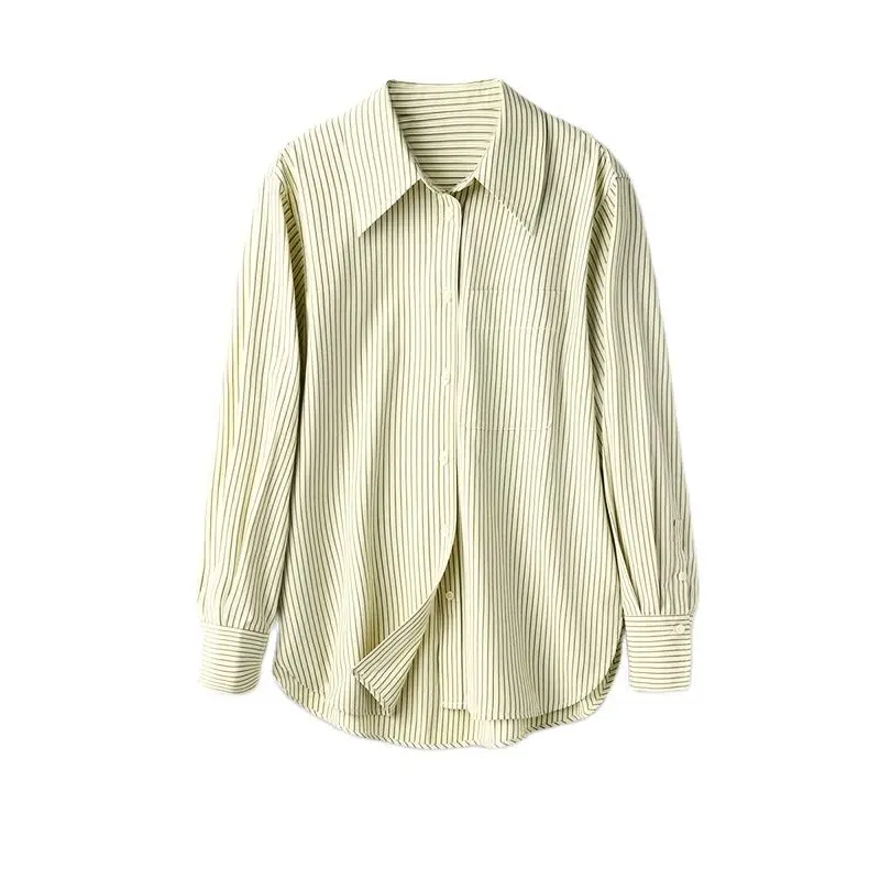 

Striped Button Up Shirt Fashion Clothes Woman 2022 50% Cotton Women Shirts Blouses Full Sleeve Dropshipping Women-blouses