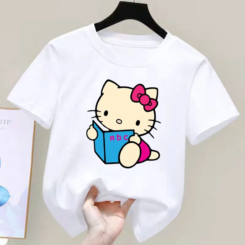 

Аниме Hello Kitty детская футболка Kawaii футболка Sanrio мультфильмы детская повседневная одежда футболка детская девочка мальчик мода Y2K Топ