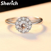 Sherich 0.5CT 925 Sterling Silver Moissanite Ring Diamond Flower Adjustable Women Elegant Luxury Anniversary Gift