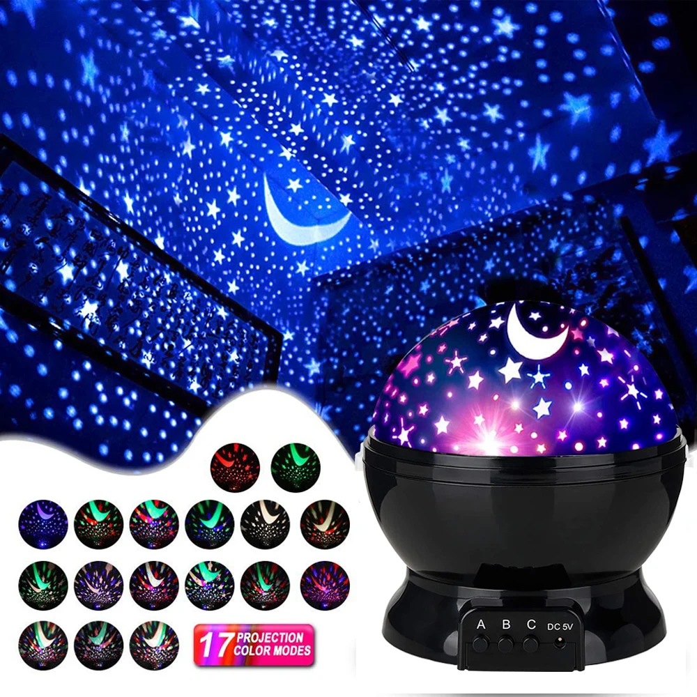 Starry Projector Night Light Rotating Sky Moon Projection Lamp Galaxy Night Lamps Starlight Christmas Lights for Child Kids Gift