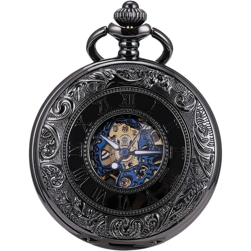 Механические карманные часы со скелетонизированным циферблатом и римскими