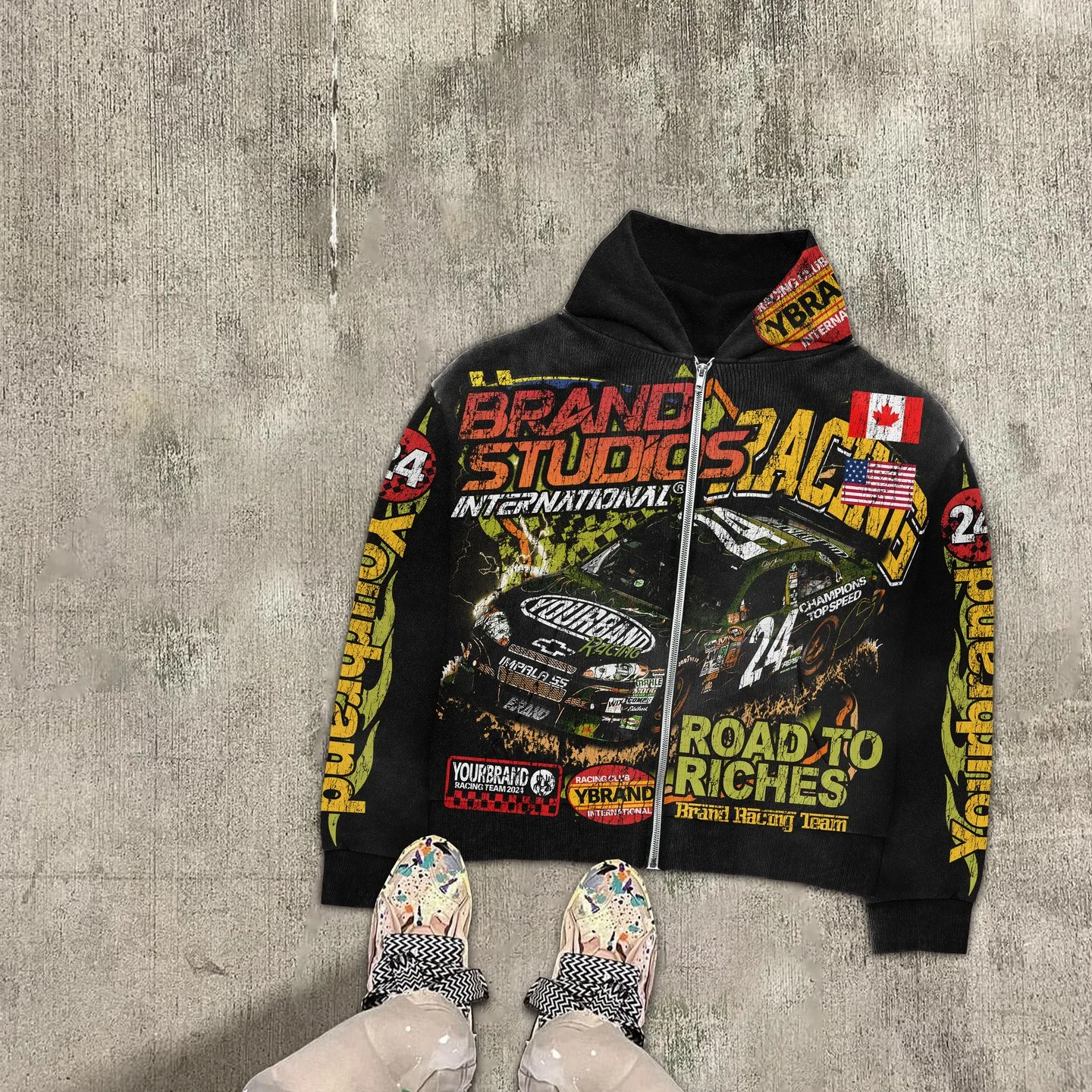 Худи женское в стиле хип-хоп с графическим принтом американского гоночного