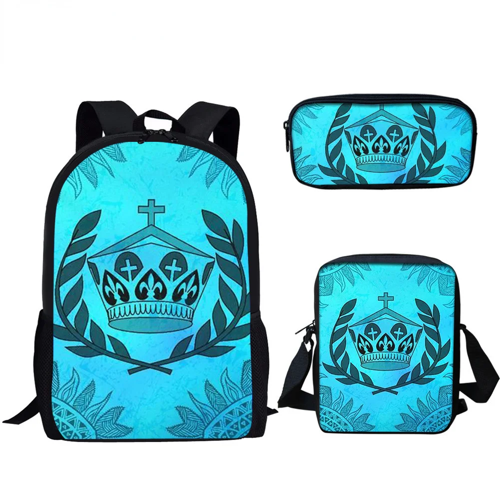 

3Pcs/Set Cool Blue Tribal Print Student Campus School Bag Laptop Daypack Lunch Bag Pencil Bag Teenager Daily Casual Backpack