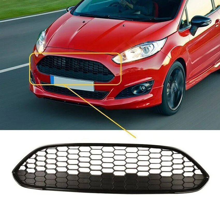 Фото Решетка радиатора Honeycomb Mesh (сотовая сетка) для Ford Fiesta Zetec-S MK7 JA8 2013-2017, верхняя центральная решетка в стиле ST, элементы обвеса №4
