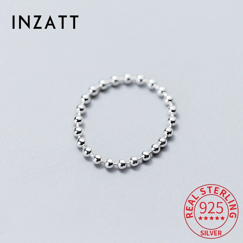 

INZATT Real 925 Sterling Silver Round Bead Chain Ring For Fashion Women Party Trendy Fine Jewelry Minimalist Accessories