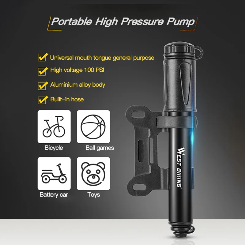 

WEST BIKING Bicycle Pump Portable Mini Bike Pump Car Tyre Balloon Inflator MTB Road 100PSI Cycling Pump For Bicycle Accessories