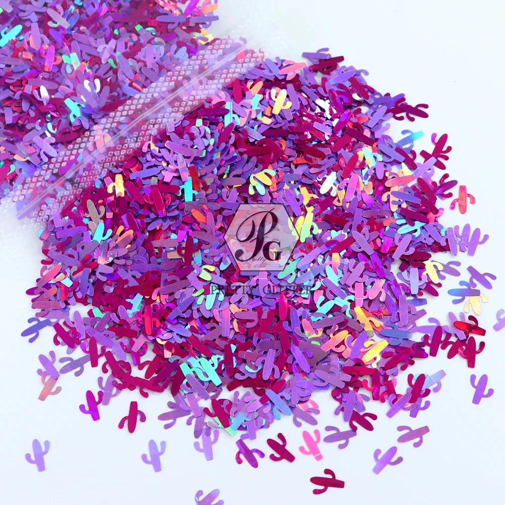 Оптовая продажа 8 мм голографические блестки PrettyG в форме кактуса и зеленой