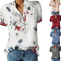 elegant womens shirt printing large size casual shirt fashion v neck short sleeved shirt blouse