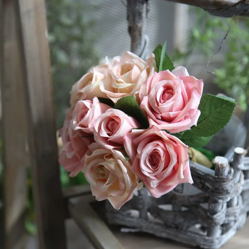 

Fake Flower Rose Bouquet Artificial Silk Flowers Bouquet For Home Party Wedding Decor Simulation Rose Flower Arrangement 27cm