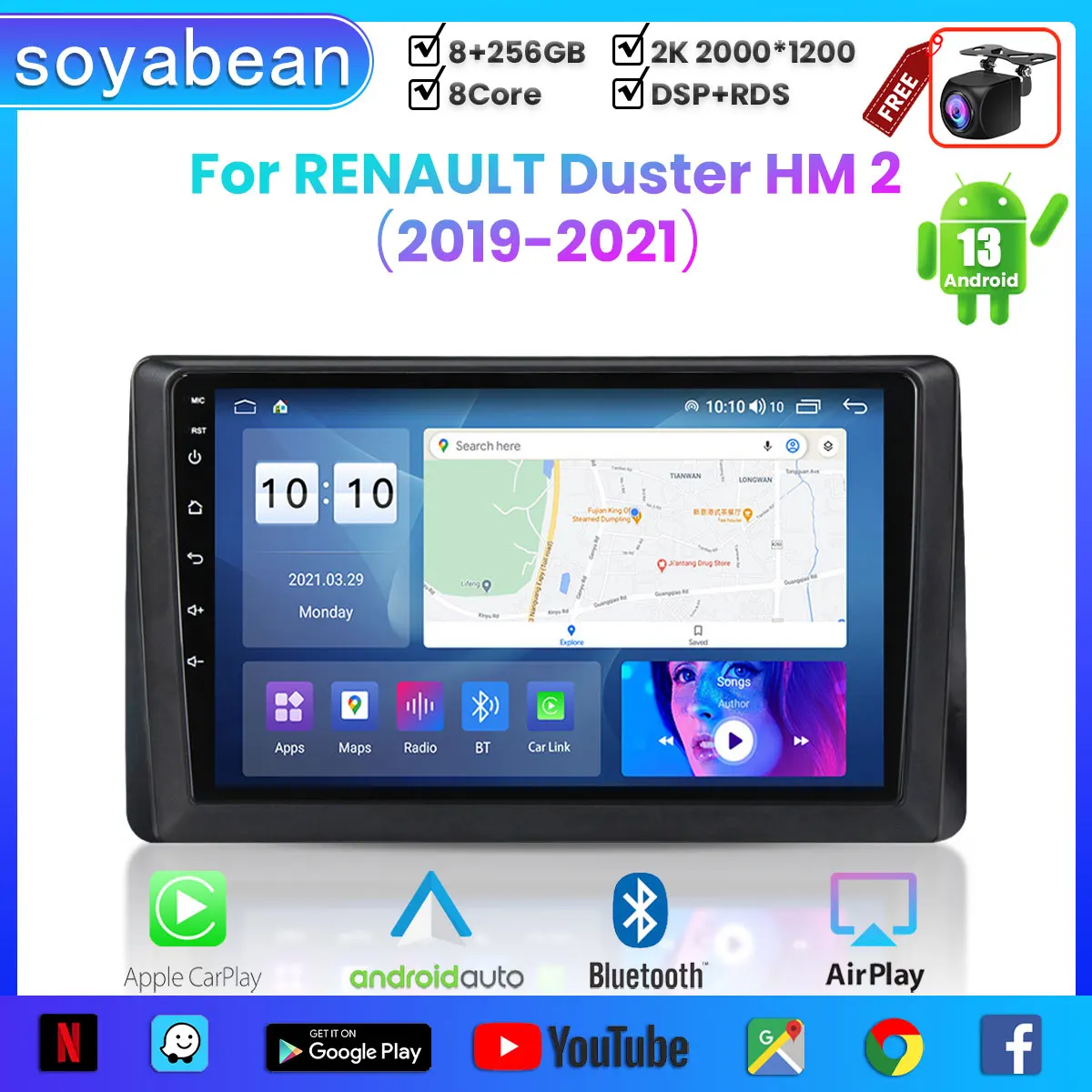 

Android 13 Car Radio for RENAULT Duster HM 2 2019-2021, 10inch 2K Multimedia Player with 4G Car Carplay & 2Din GPS