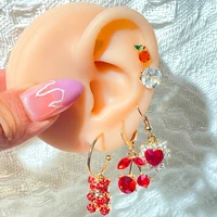 2022 fashion red crystal bear heart cherry drop earrings set for women cute animal rhinestone dangle earrings jewelry party gift