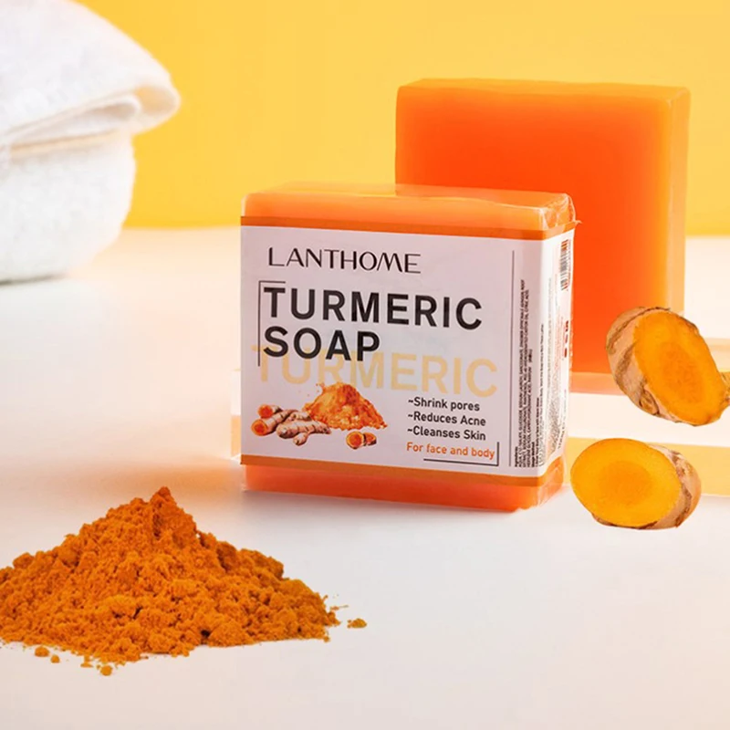 

Turmeric Essential Oil Handmade Soap Face Wash Removal Acne Treatment Oil Control Shrink Pores Whitening Soap Face Care 100g