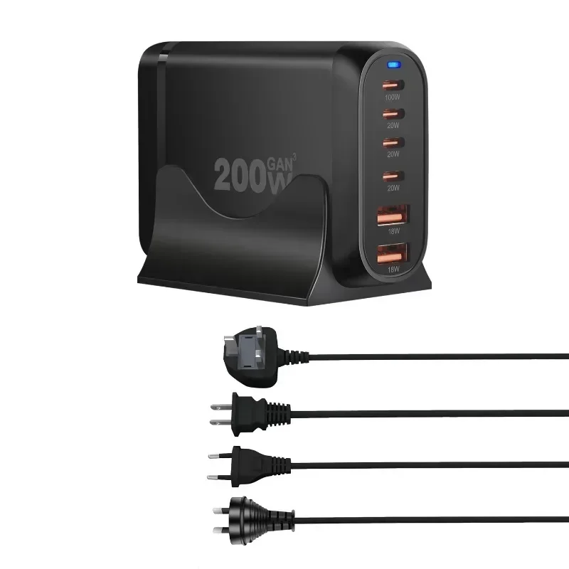 Зарядное устройство GaN 200 Вт 6-портовая настольная станция для быстрой зарядки