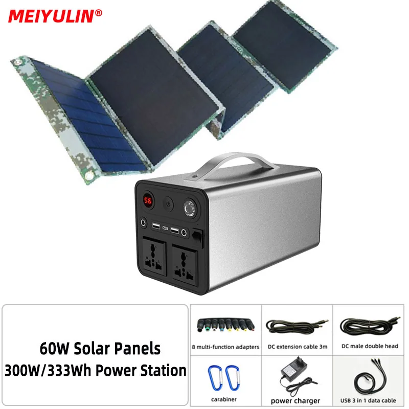 

90000mAh Portable Power Station 300W Solar Generator External Battery Powerbank With 18V 60W 40W Solar Panel For Outdoor Camping