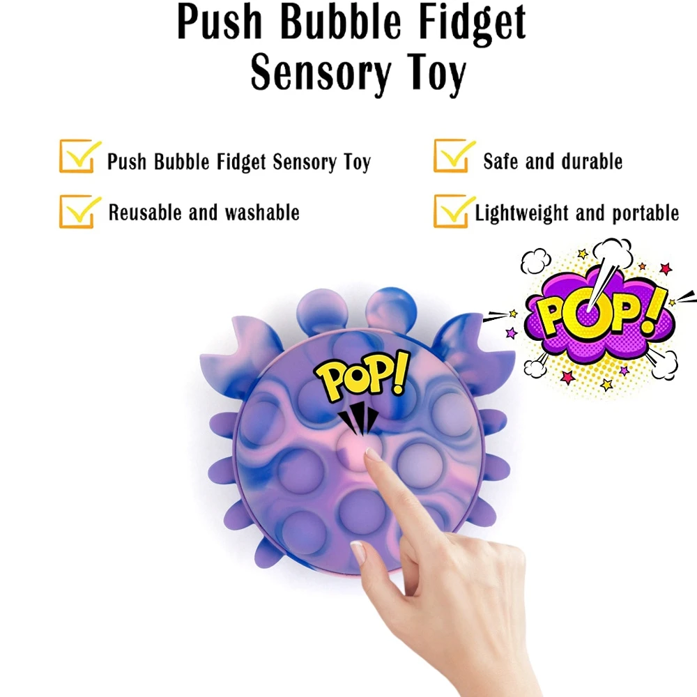 

Pop Stress Ball Fidget Toy 3D Crab Silicone Push Bubble Pop Fidget Ball Portable Anti-Anxiety Squeeze Sensory Toy for Adults Kid