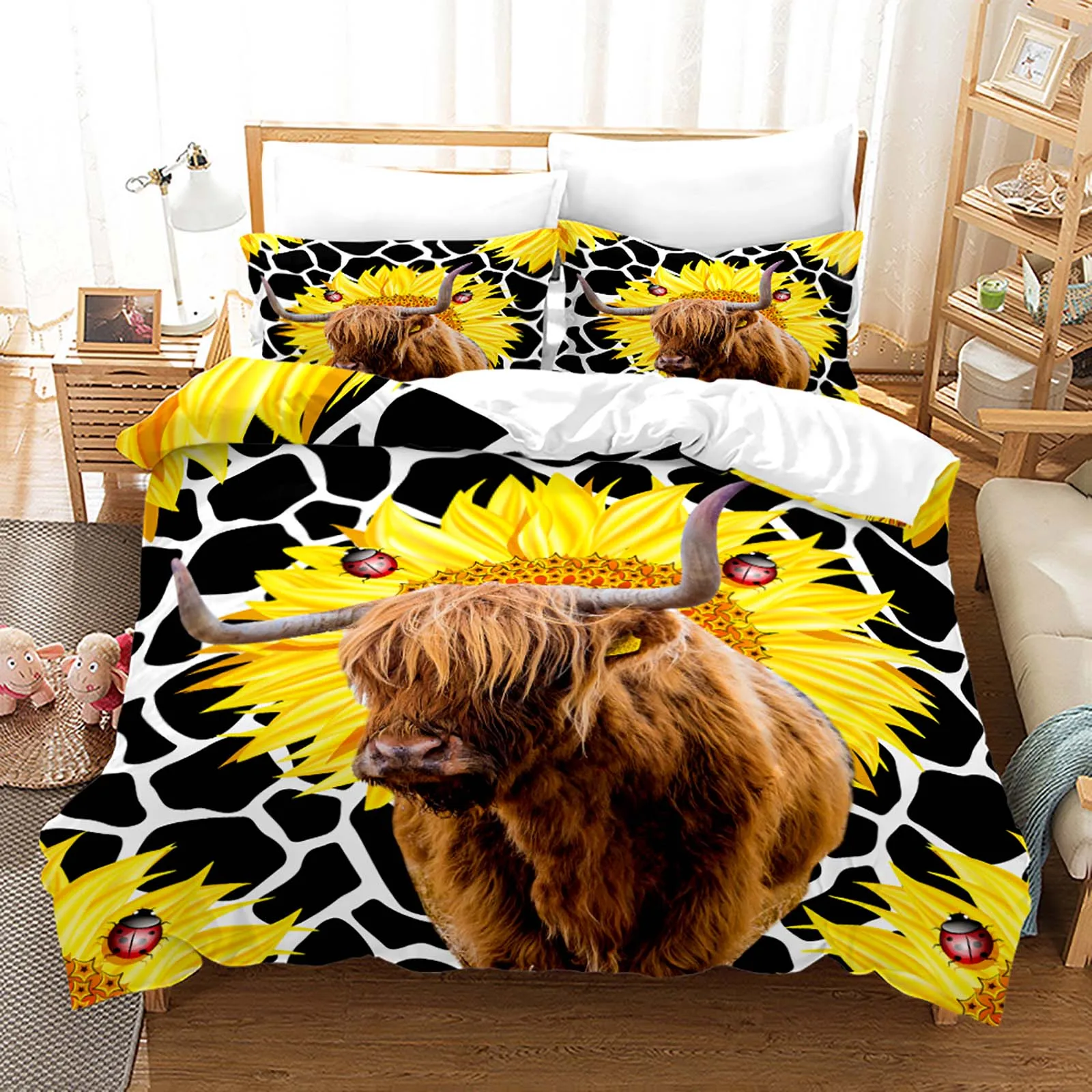 

Bedding Set Animal Highland Cattle Quilt Cover Twin Full Queen King Size With Pillowcases Bed Set Aldult Kid Bedroom Decor Gift