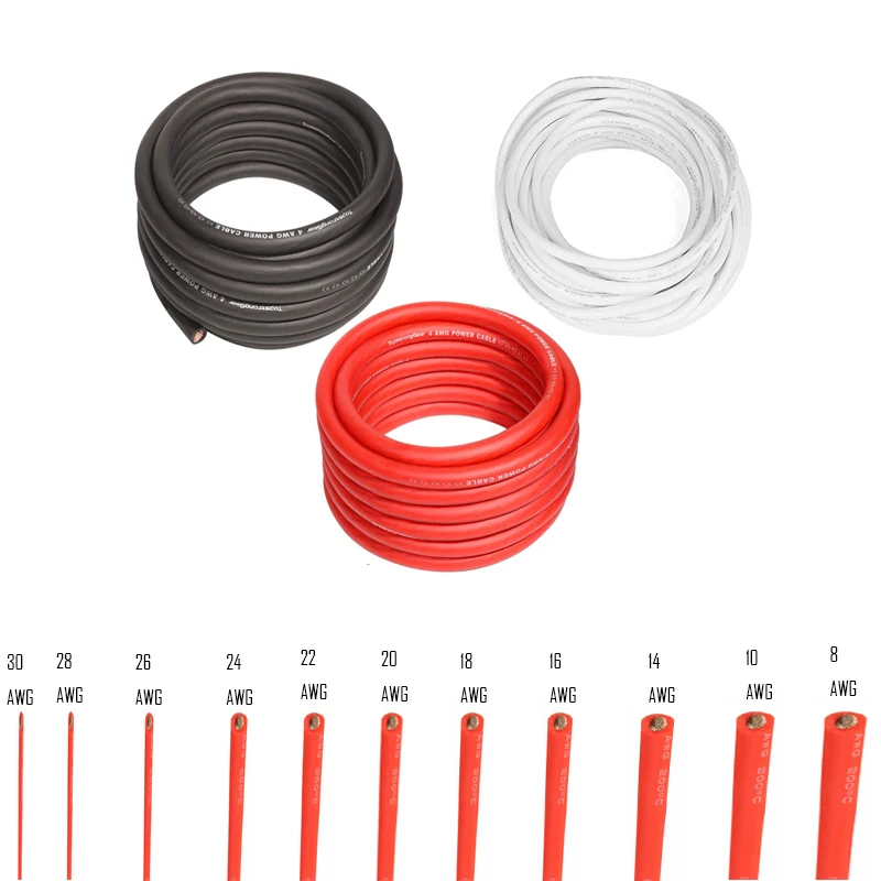 1/5/10Meters Heat-resistant Soft Electrical Silicone Wire Cable 8 10 14 16 18 20 22 24 26 28 30 AWG Red and Black White |