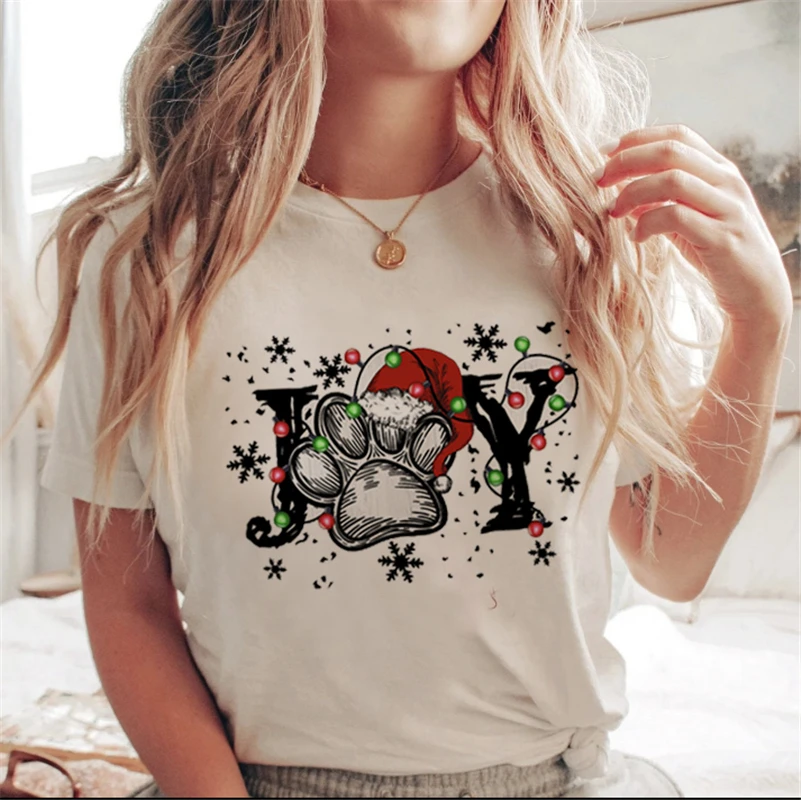 

Универсальная Рождественская Милая модная Осенняя Женская Футболка Harajuku с мультяшным принтом и надписью, Женский Повседневный Топ, футбол...