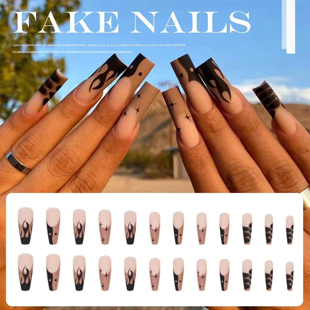 

24pcs Press On Fake Nails Long Coffin Ballerina False Nail Tips Detachable Reusable Full Cover Nail Tips Manicure Decora