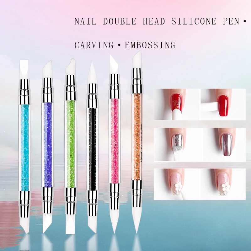 

Dotting Gradient Nail Brushes Glitter Acrylic Polish Picker Manicure Double End Silicone Nail Art Handle Carving Pen Tools