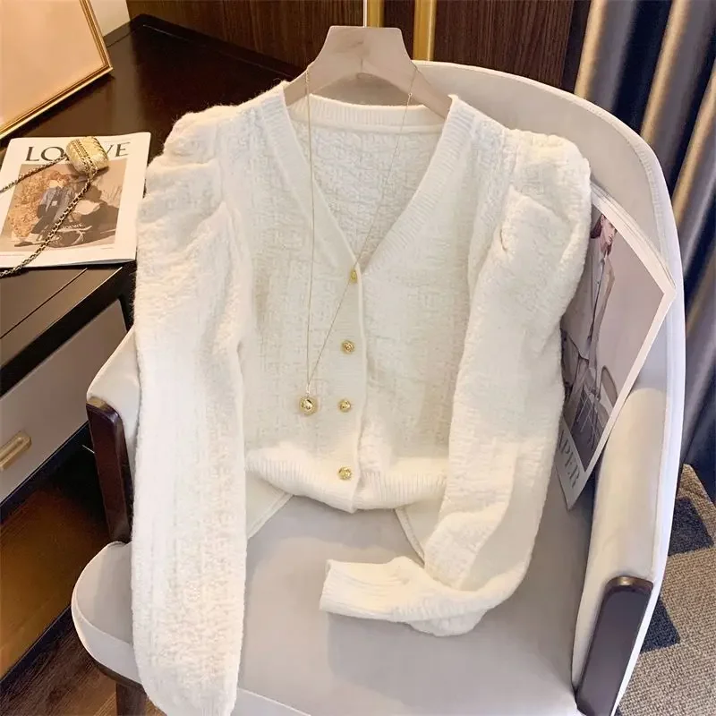 Элегантный трикотажный топ Sweetage-reducingdesign осенний Новый однотонный на пуговицах с