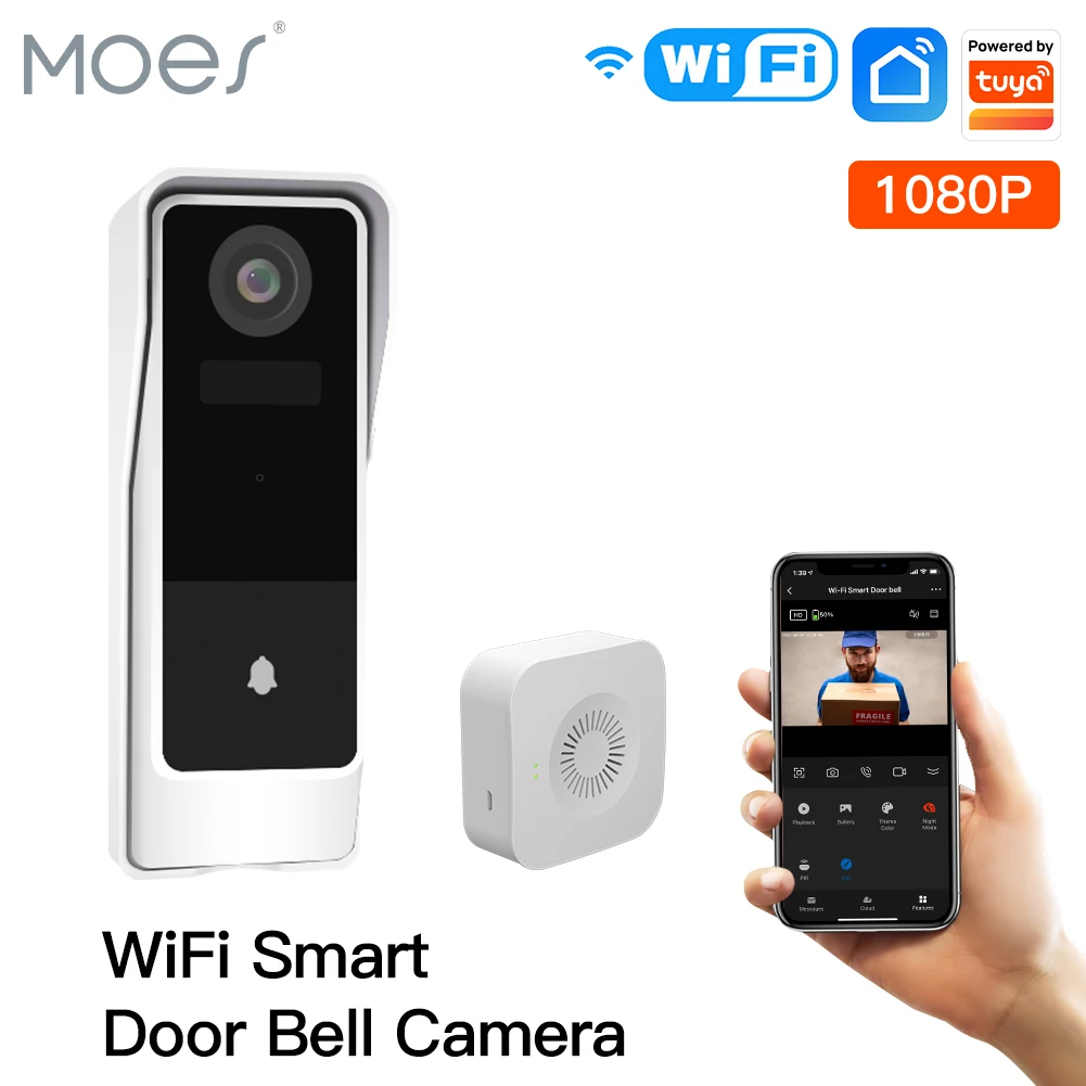 

Беспроводной видеодомофон MOES Tuya, Wi-Fi, 1080P, HD, камера ночного видения с пассивным ИК датчиком движения