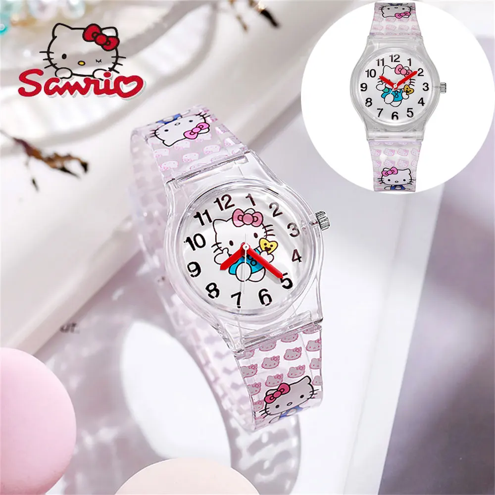 Часы с аниме Sanrio прозрачные часы HelloKitty милые Мультяшные для учеников начальной