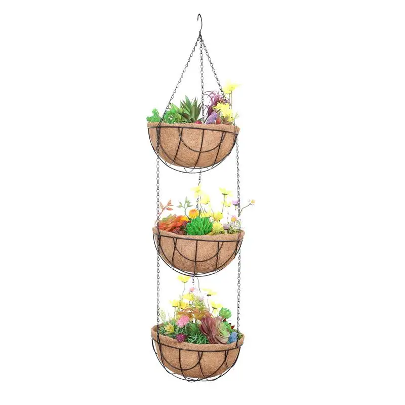 

Hangings Baskets For Plants Metal Three Layer Hangings Planter Basket With Coconut Fiber Liner Plant Holder Porch Pots Hanger