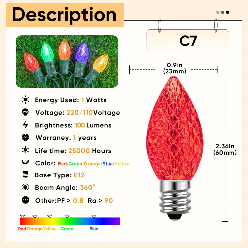Разноцветные C7 Led EU 220V США 110V Уличные гирлянды Водонепроницаемые для наружных