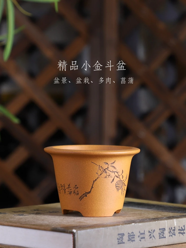Purple Send Bonsai Pot Tradition China Carved Succulents Garden Decoration