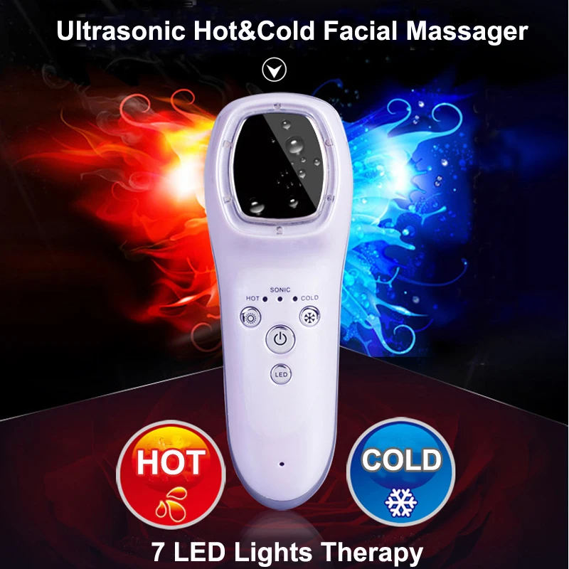 

7 LED Light Photon Ultrasonic Hot Cold Hammer Face Lifting Facial Massager Cryotherapy Ultrasound Skin Care Spa Beauty Equipment