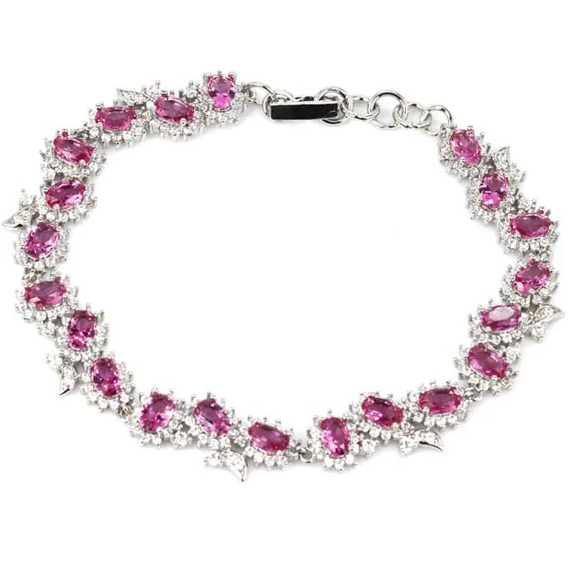 

925 SOLID STERLING SILVER BRACELET 18g Unique Violet Tanzanite Pink Tourmaline Purple Amethyst Wedding High Trendy