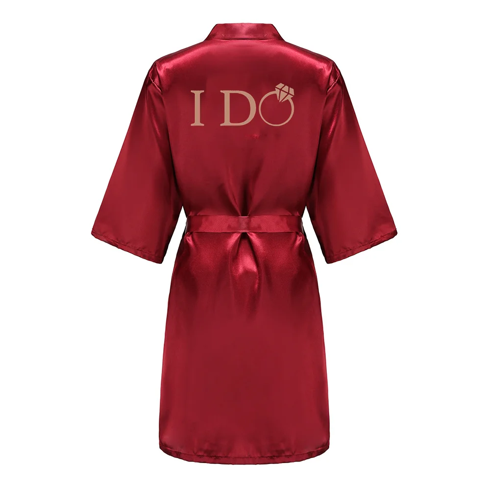 I DO Women Wedding Satin Dressing Gown Personalized Custom Name Bathobe Bridal Party Robes Bridesmaid Robes gift