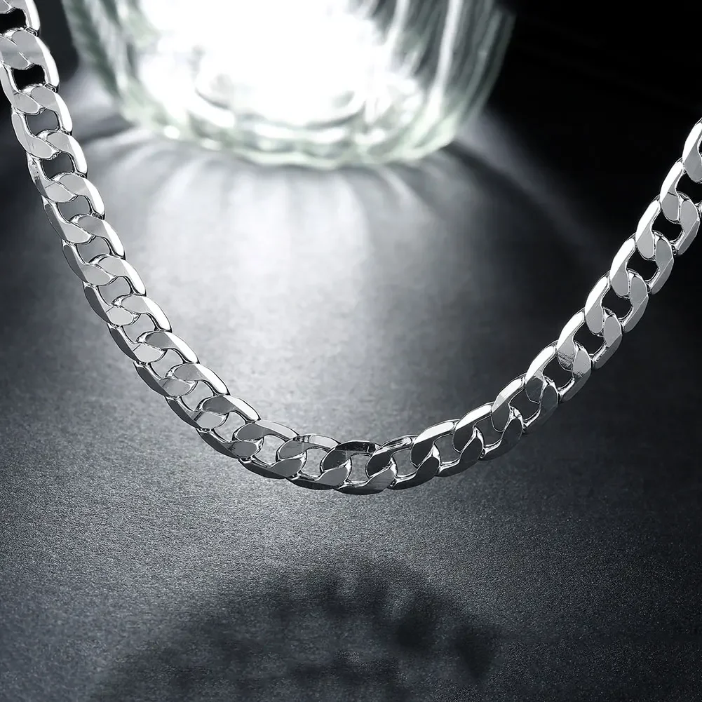 

Classic Men's 925 Sterling Silver Necklace High Quality Jewelry Personality 16-24 Inches 8MM Necklace Fashion Christmas Gifts