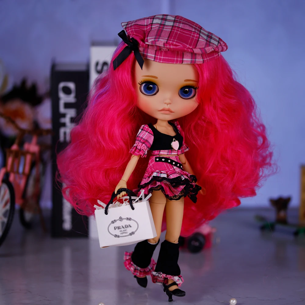 Фото ICY DBS Blyth кукла масштаб 1/6 30 см коричневая кожа матовое лицо розовые волосы кукла для девочек BJD игрушка в подарок №2