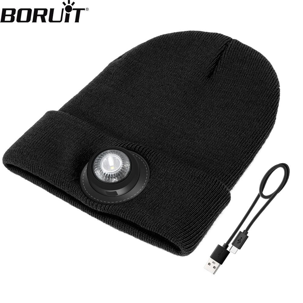 BORUiT Outdoor Windproof and Warm Knitted Hat Headlamp Men Women LED Sports Climbing Cycling Camping Headlight