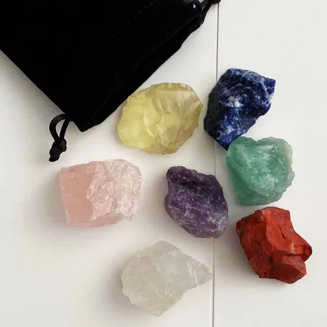 

7pc / set natural crystal seven chakras Large unpolished raw stone Healthy energy cure quartz