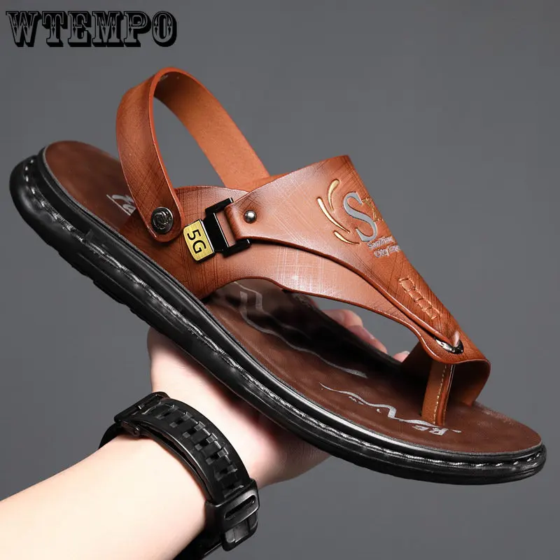 

WTEMPO Men's Dual Use Flip-flops Summer Non-slip Beach Shoes Men's Large Size Slippers Casual Wear Sandals Breathable