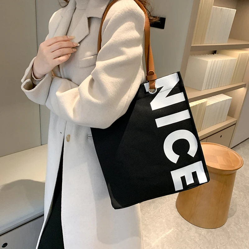 

Холщовая женская сумка через плечо с буквенным принтом, эко-сумка для покупок в Корейском стиле, мессенджер, Студенческая сумка-тоут Y2K холщовая сумка