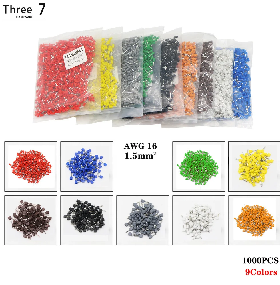 Трубчатый контактный разъем E1508, E1510, E1512, e1518, предварительно Изолированный проводной терминал холодного прессования, стандартный Медный трубчатый терминал 1,5 мм м²