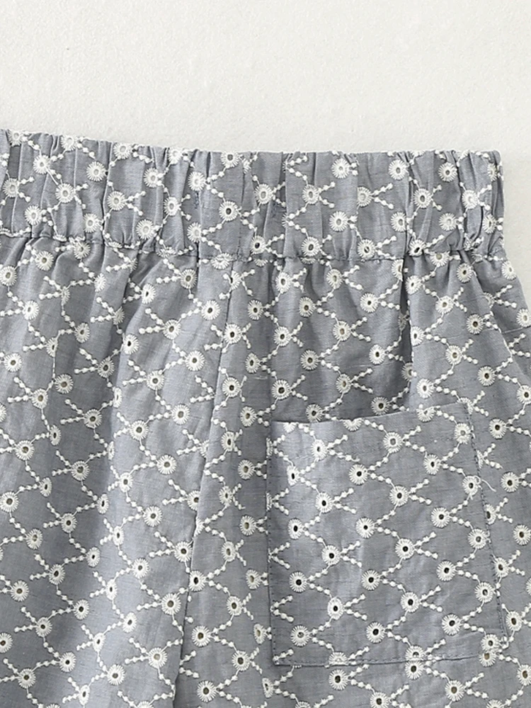 PAILETE Women 2023 fashion cutwork embroidery shorts vintage high waist patch pockets female short pants mujer