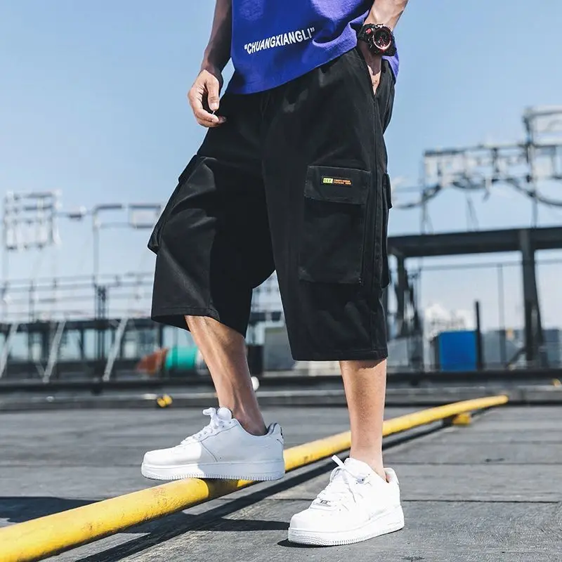 

Casual Shorts for Men Summer Black Fashion Cropped Trousers Mens Shorts Gym Thin Thickness Polyester Both Sides Bigger Pockets