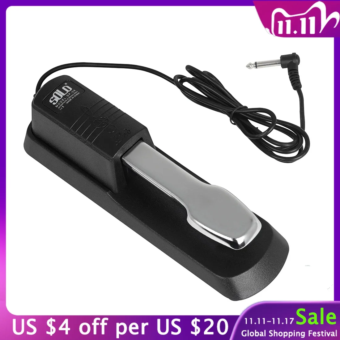 

Piano Sustain Pedal Keyboard Damper Pedal 6.35mm Plug Suitable For Electronic Pianos/MIDI Keyboards Black/Purple