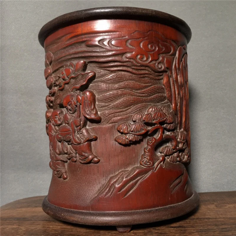 Старинная бамбуковая резьба резной персонаж карта на день рождения держатель