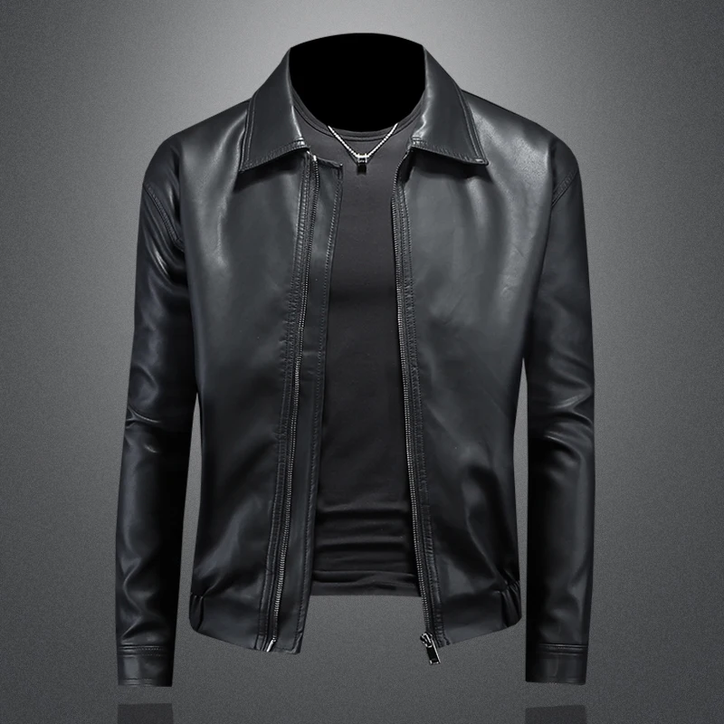 2024 осенне-зимняя новая мужская мотоциклетная кожаная куртка с лацканами