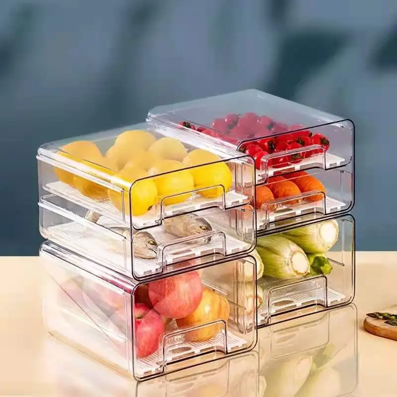 refrigerator storage box clear food storage bins fruit vegatable meat freezer fridge stackable cabinet kitchen drawer organizer free global shipping