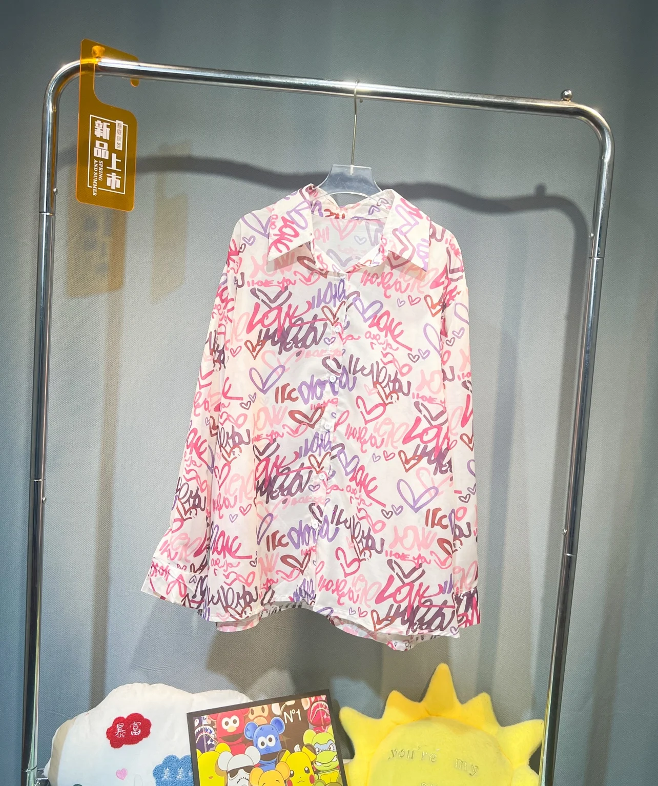 

Streetwear Letters Graffiti Printed Long Sleeve Sunscreen Shirts Mid-long Lazy Floral Shirt Single-breasted Casual Blouses Tops