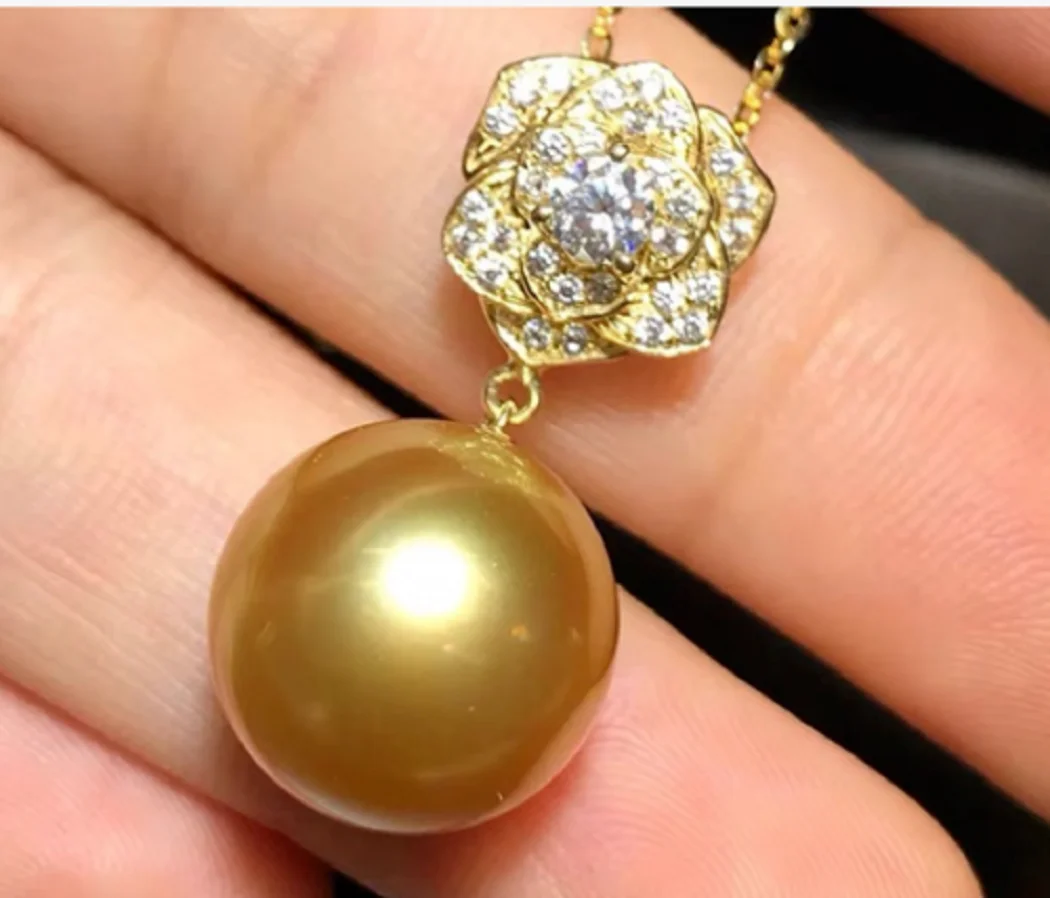 

HUGE New 9-10mm 10-11mm 11-12mm 12-13mm Stunning 18" AAA+++ South Sea Natural golden Pearl pendant Necklace 925s