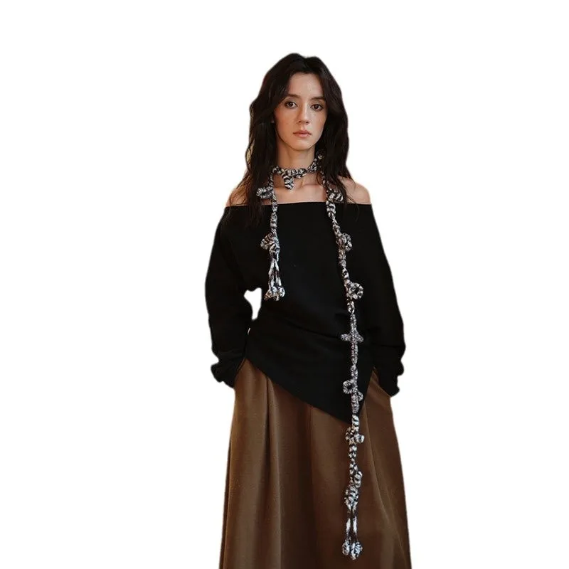 Нишевый Y2K вязаный цветок узкая полоска декоративный маленький шарф для женщин